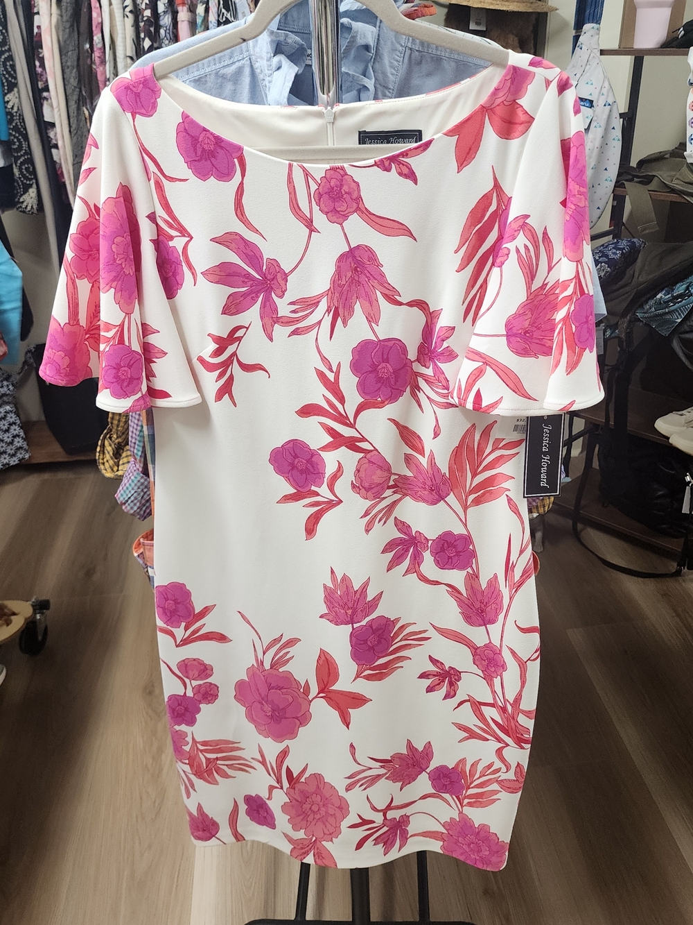 Jessica Howard White Midi Dress with Pink Floral Print